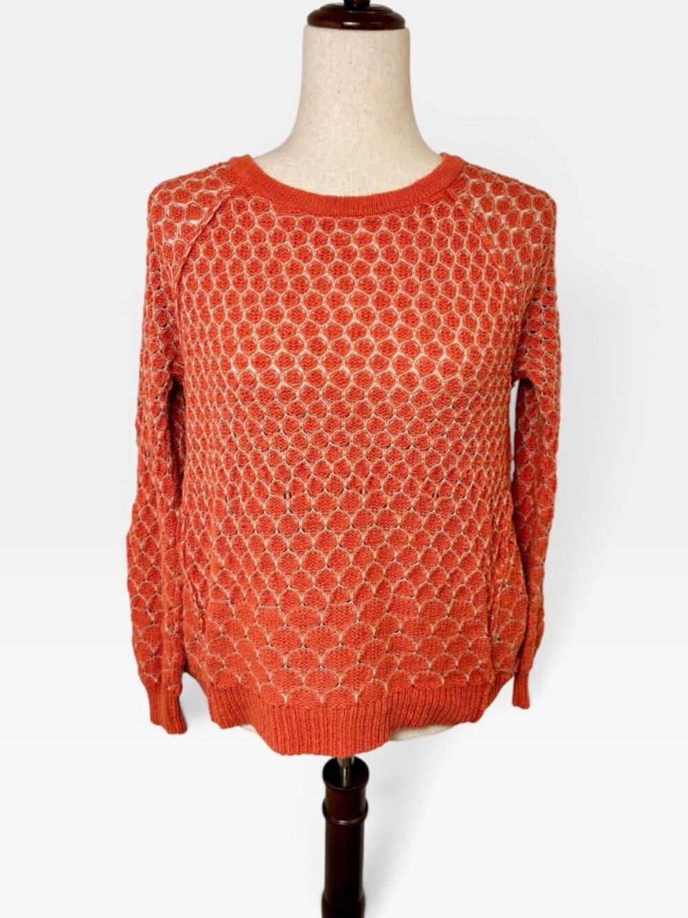 Moth Anthropologie Dot-Dot Coral Orange Honeycomb Knit Sweater Medium